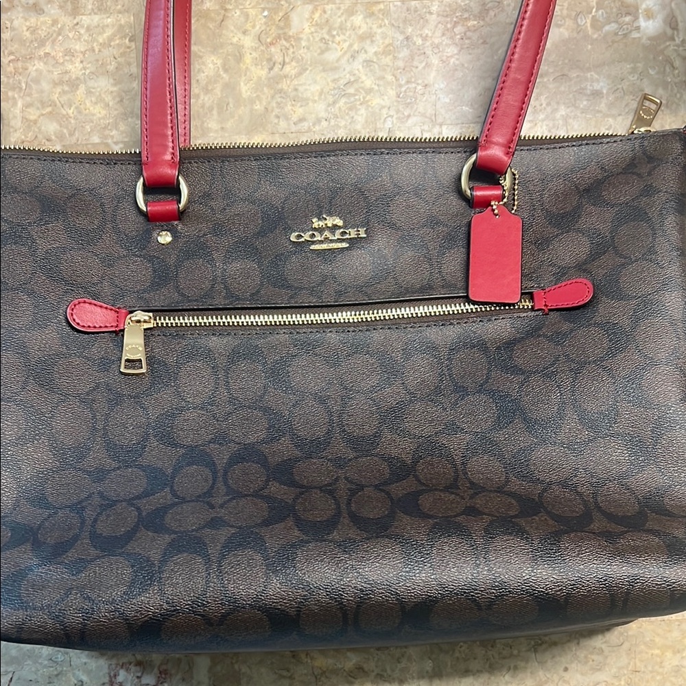 Coach Signature Brown and Red Shoulder Bag
